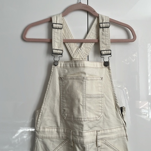 FRAME NWOT Cream Ecru Denim High Waist Flare Overalls Utility Jumpsuit, Size S - Picture 5 of 14